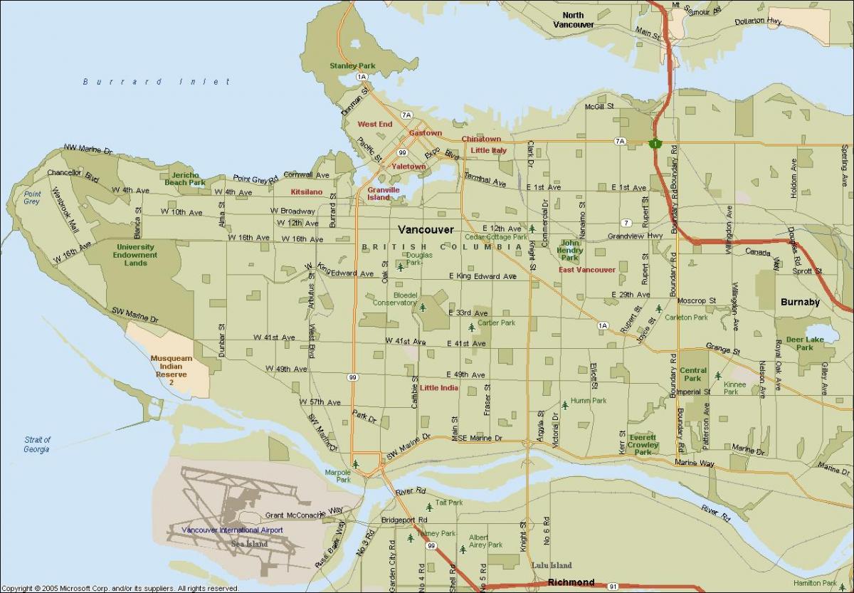 Mapa kalean vancouver bc, kanadan