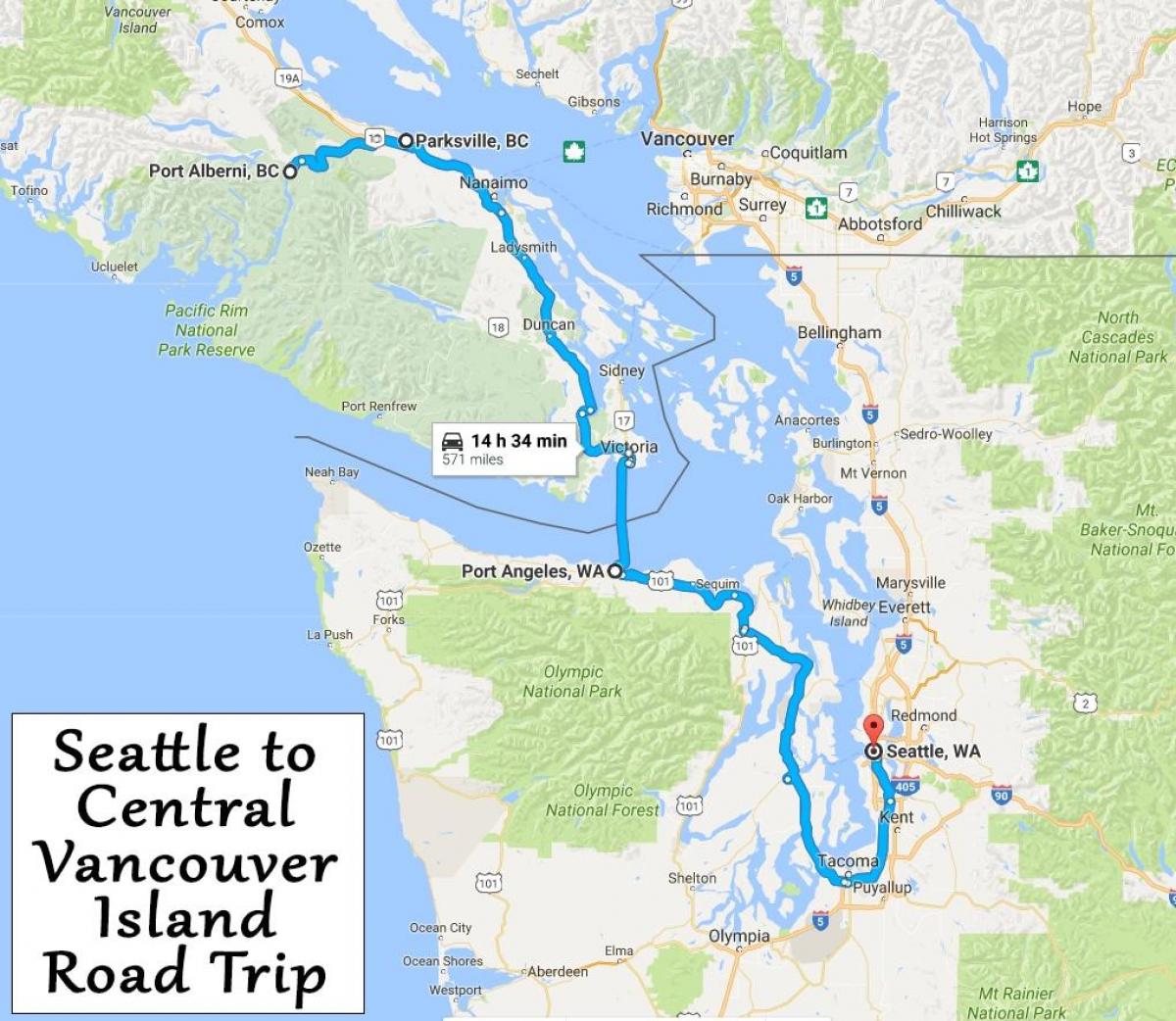 Mapa vancouver island road trip