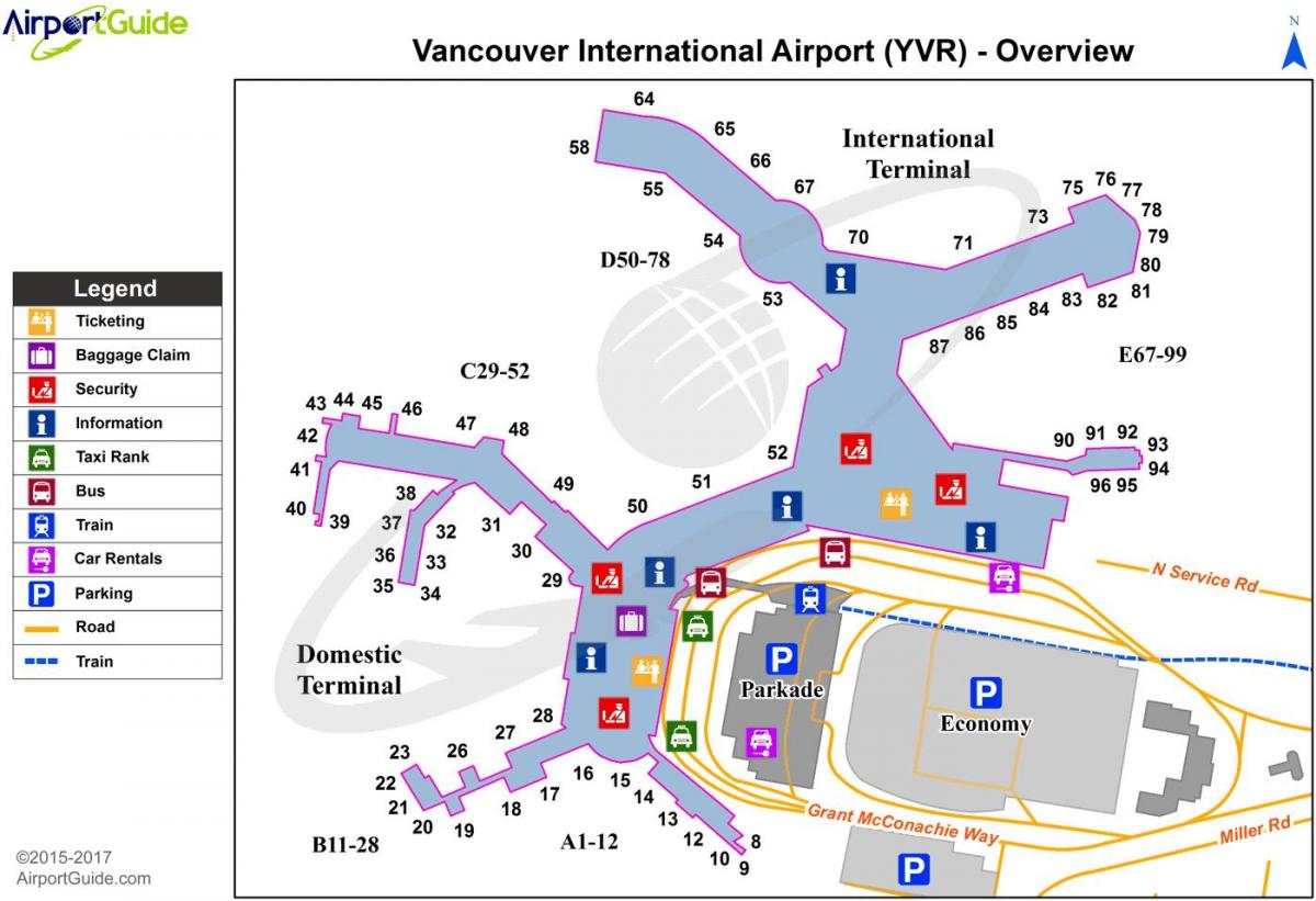 vancouver airport irteerak mapa